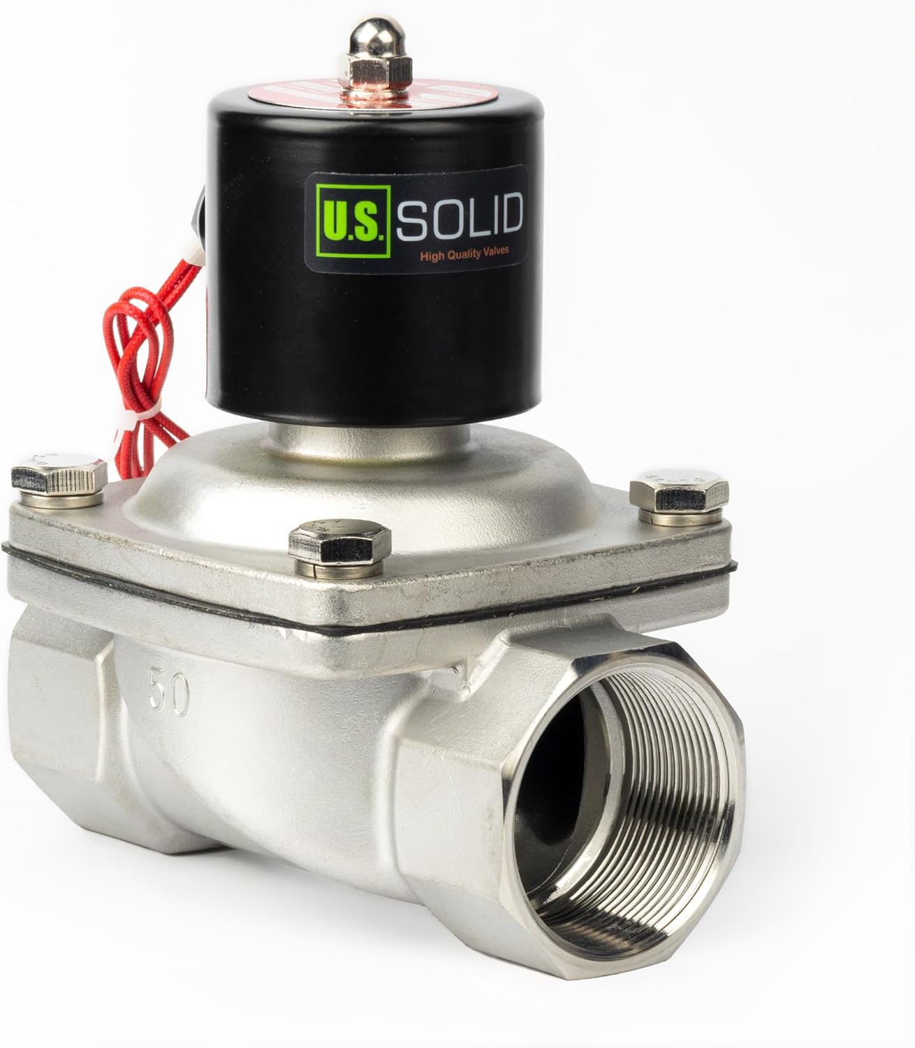 U.S. Solid 2" Solenoid Valve - 110V AC Stainless Steel Electric Solenoid Valve, Normally Closed, Viton Seal