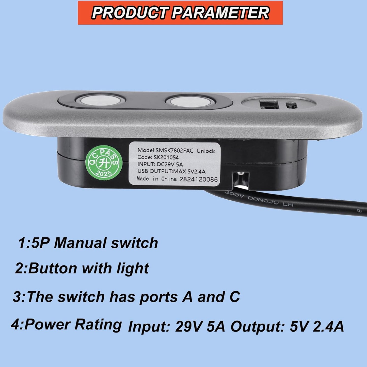 Recliner Switch,2 Button 5 Pin Lift Chair or Power Recliner Manual Control with USB A and C Interfaces Recliners Replacement Parts Limoss Lazboy Pride Catnapper Stand