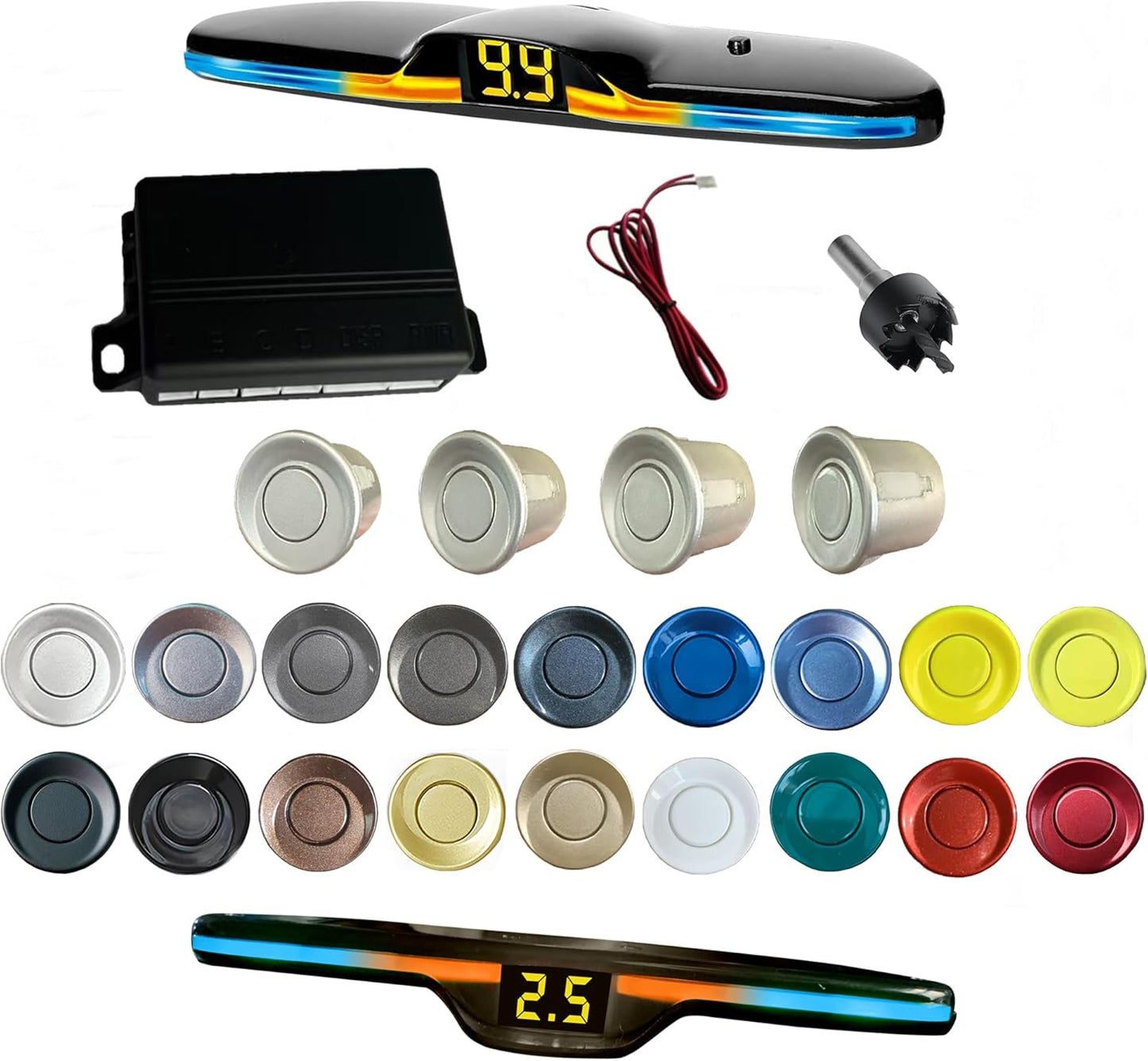 New Feature Rear Parking Sensor with Selectable Distance in Feet, Bidirectional Display Options, and Customizable Numeric Orientation and There are 18 Color Probes to Choose from(Silver)
