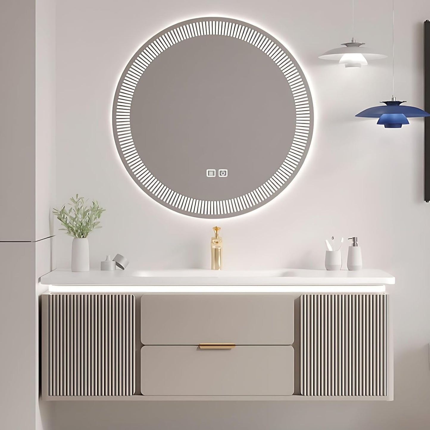 Modern Bathroom Vanity with Sink - Wall Mounted Vanity Cabinet with High-Definition Smart Storage Mirror, Time Display & LED Lights, Defogging | Bathroom Sink Cabinet (Mirror, 36in)