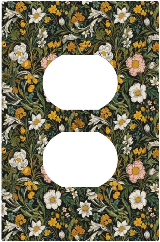Decorative Outlet Covers Rustic Green Leaf White Daisy Yellow Floral 1 Gang Duplex Light Switch Cover Plate Unique Wall Plate Electrical Switch Plate Covers for Bedroom Home Decor