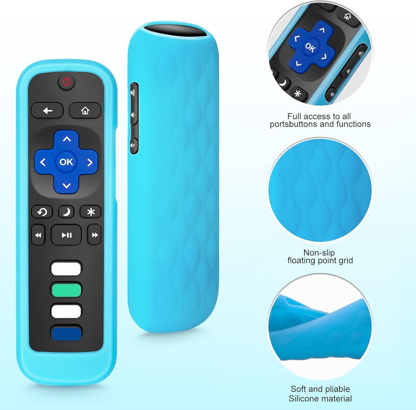 2 Pack Remote Cover for Roku,Compatible with All Roku TV Remote Case Blue and Purple