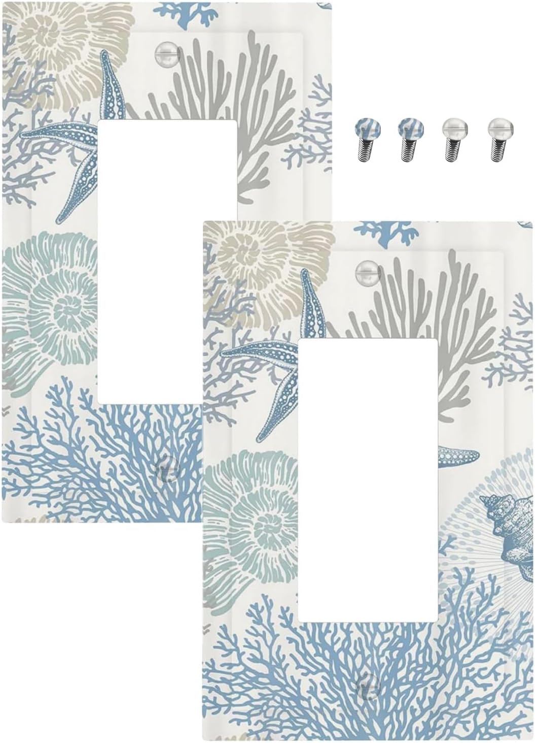 Decorative Outlet Covers Blue Starfish Coral Seaweed 1 Gang Rocker Light Switch Cover Plate Single Decora Light Switch Covers Wall Plate Faceplate for Bedroom Decor （2 Pack）