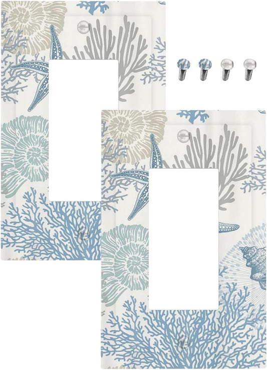 Decorative Outlet Covers Blue Starfish Coral Seaweed 1 Gang Rocker Light Switch Cover Plate Single Decora Light Switch Covers Wall Plate Faceplate for Bedroom Decor （2 Pack）