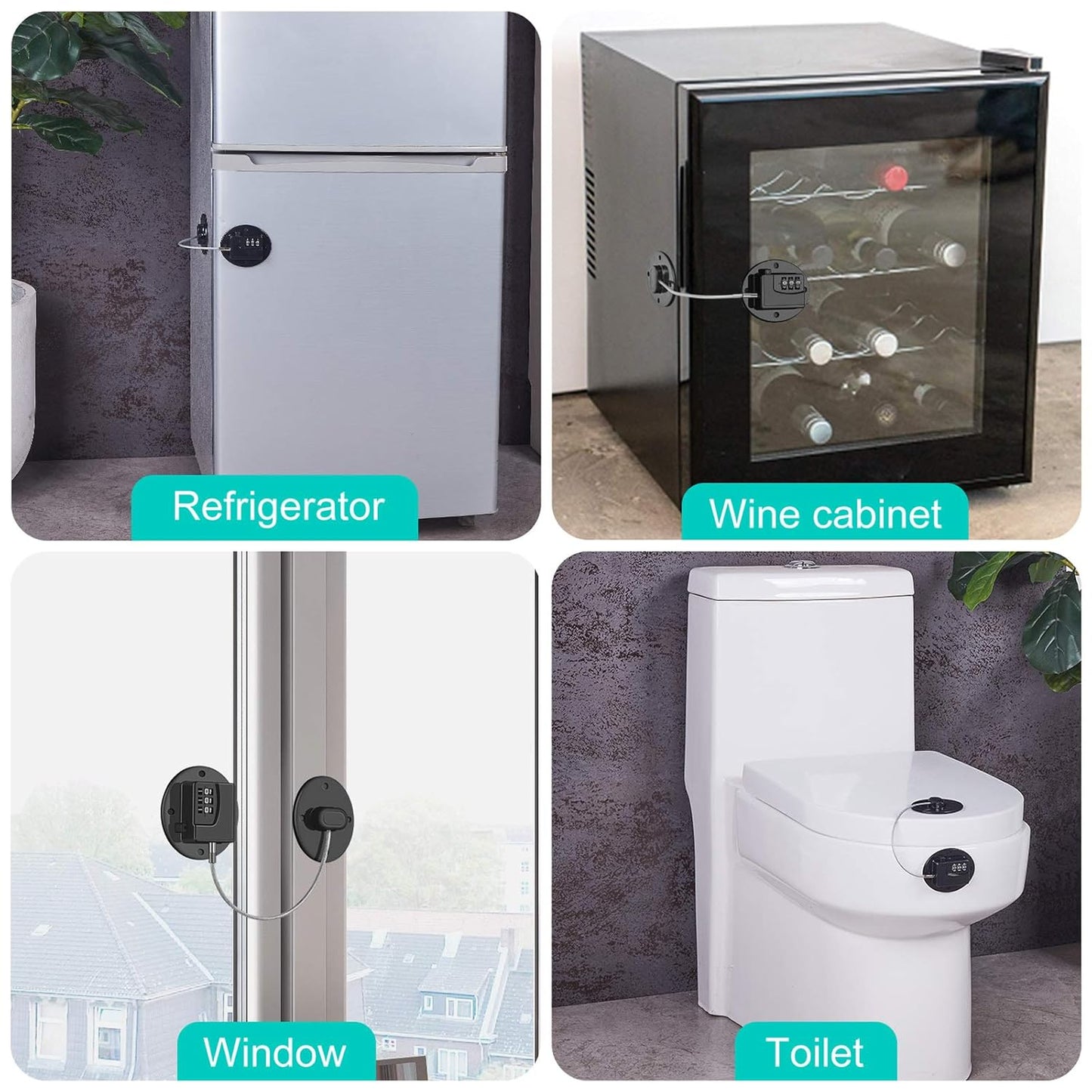 Refrigerator Lock - Heavy Duty Combination Fridge Lock, Child Proof Cabinet Locks,No Keys Needed(Black- 4 Pack)