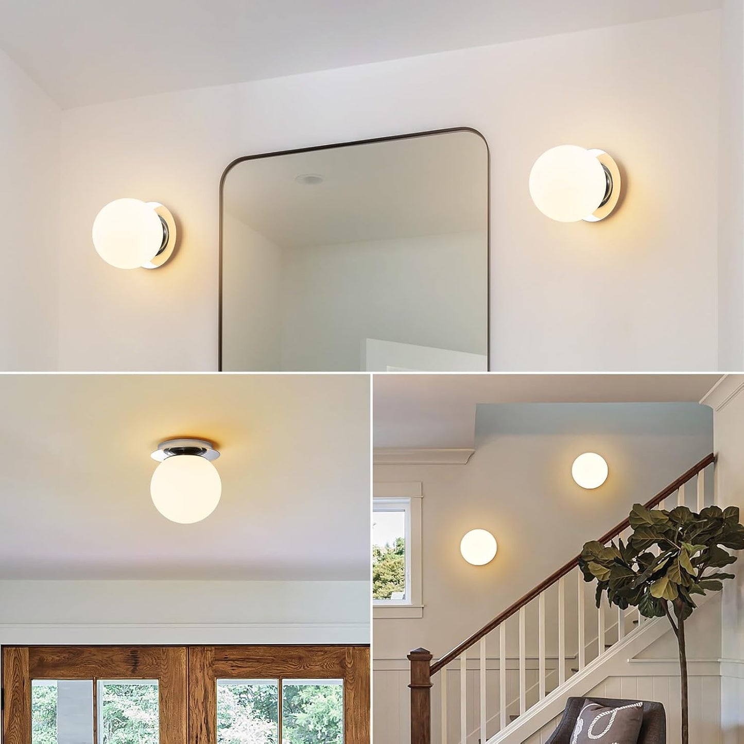 Modern Glass Globe Wall Sconce: Chrome Single Light with Milk Glass Shade - Minimalist Spherical Vanity Sconces over Mirror - Contemporary Ball Wall Lights Fixtures for Entryway Bulb Not Included