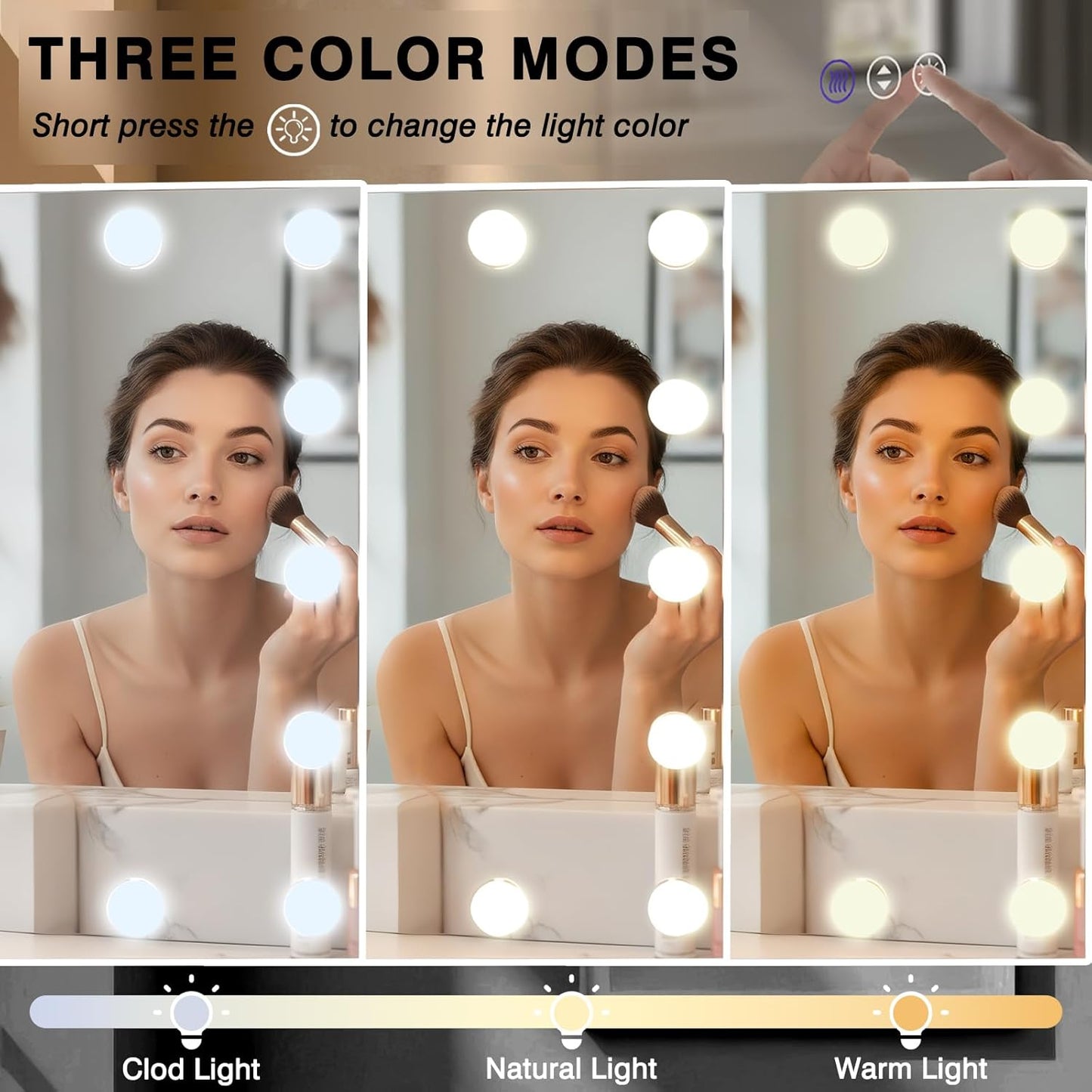 60x36 Hollywood Lit Bathroom Mirror with LED Bulbs, Colors Changeable & Brightness Dimmable, Anti Steam, Memory Function, ETL Listed, Tempered Glass, Wall Mountable, Horizontal/Vertical