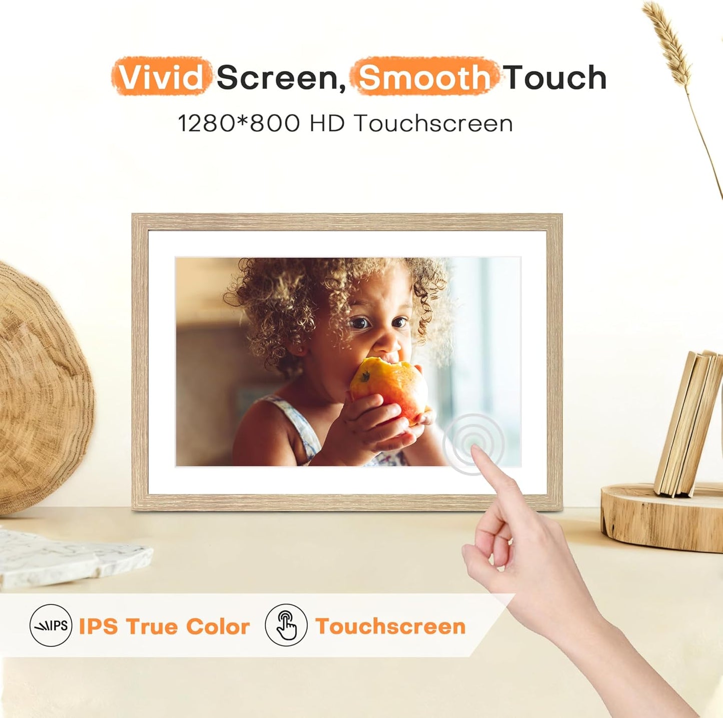 Frameo Digital Picture Frame, 10.1 InchDigital Photo Frame WiFi, Electric Frame 1280 * 800IPS Touch Screen, Auto-Rotate, Share Videos Pictures Slideshow, 32GB Memory, Gifts for Women, Oyster White