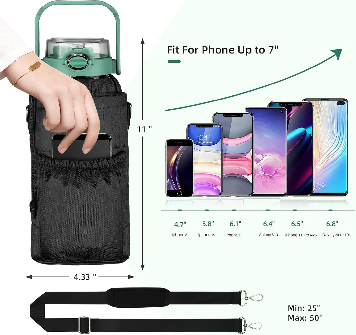 64oz Glass Water Bottle with Straw and Sleeve Half Gallon Motivational Water Bottle with Time Marke and Strap 2L Leakproof Borosilicate Reusable Water Jug for Gym Outdoors