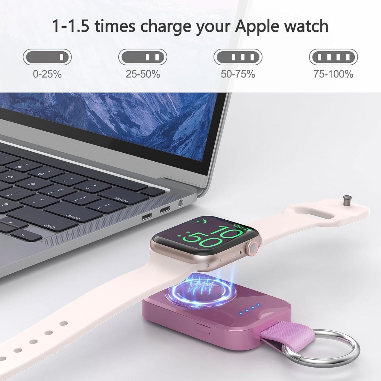 Portable Charger for Apple Watch,Wireless Magnetic iWatch Charger Fast Charging Keychain Travel Accessories 1000mAh Power Bank Smart Watch Chargers for Apple Watch 11/10/9/8/7/6/SE/5/4/3/Ultra 3 2