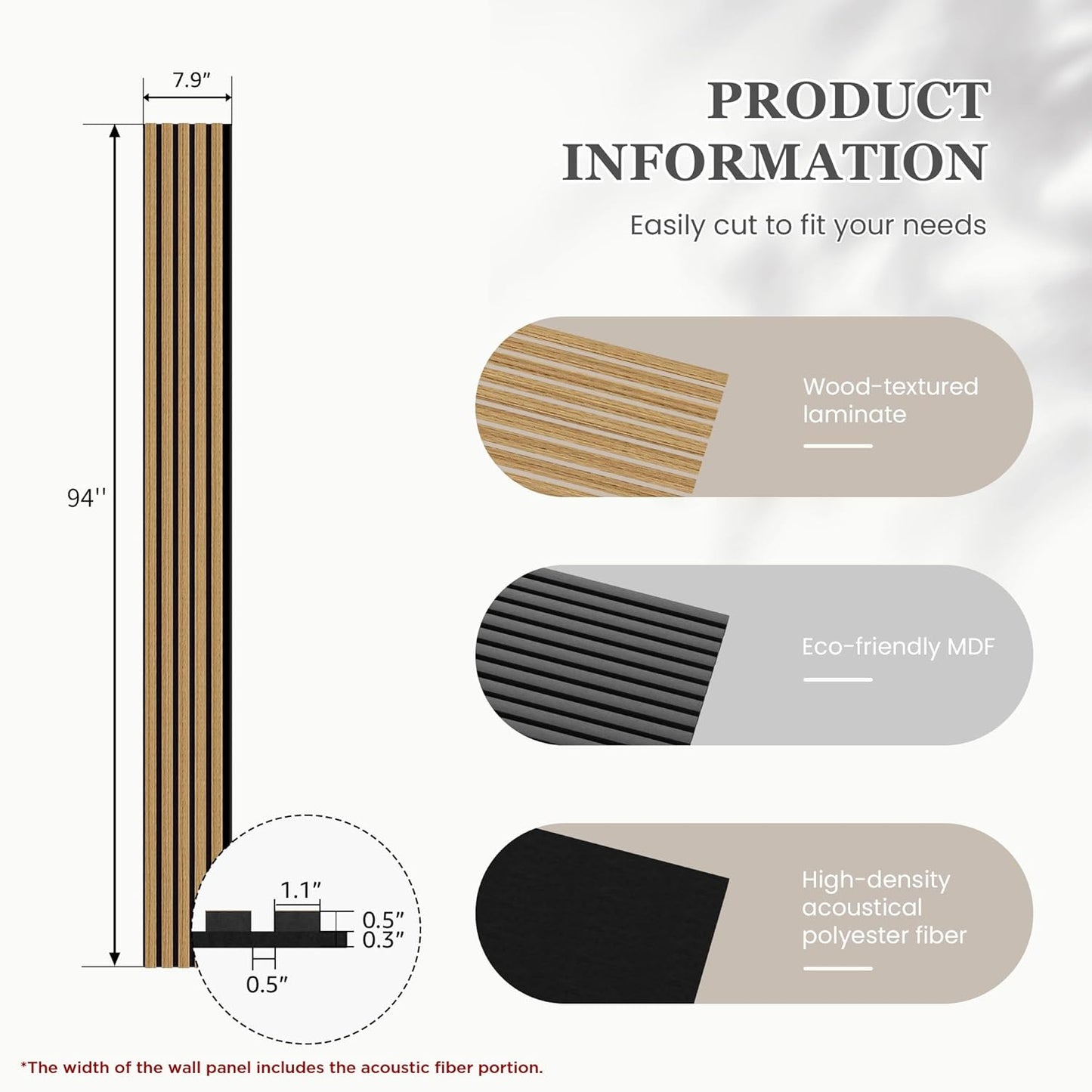 Wood Salt Acoustic Wall Panels, 6 Piece 94" x 7.9" x 0.8" Soundproof Wooden Wall Panels, 3D Fluted Sound Absorbing Panel, Teak