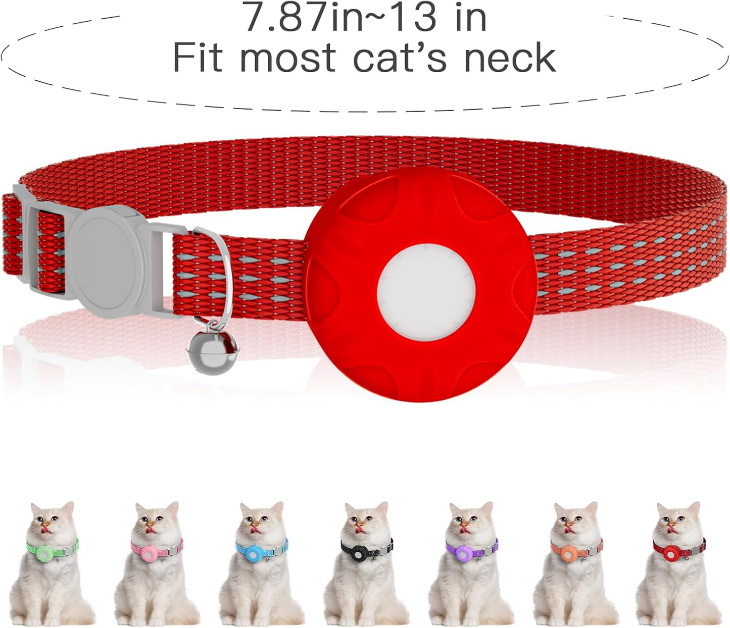 GPS Tracker for Cats, Waterproof Pet GPS Tracker, Cat Tracker Collar with Safety Elastic Buckle, Compatible with Apple Find My App (Only iOS), No Monthly Fee, Red