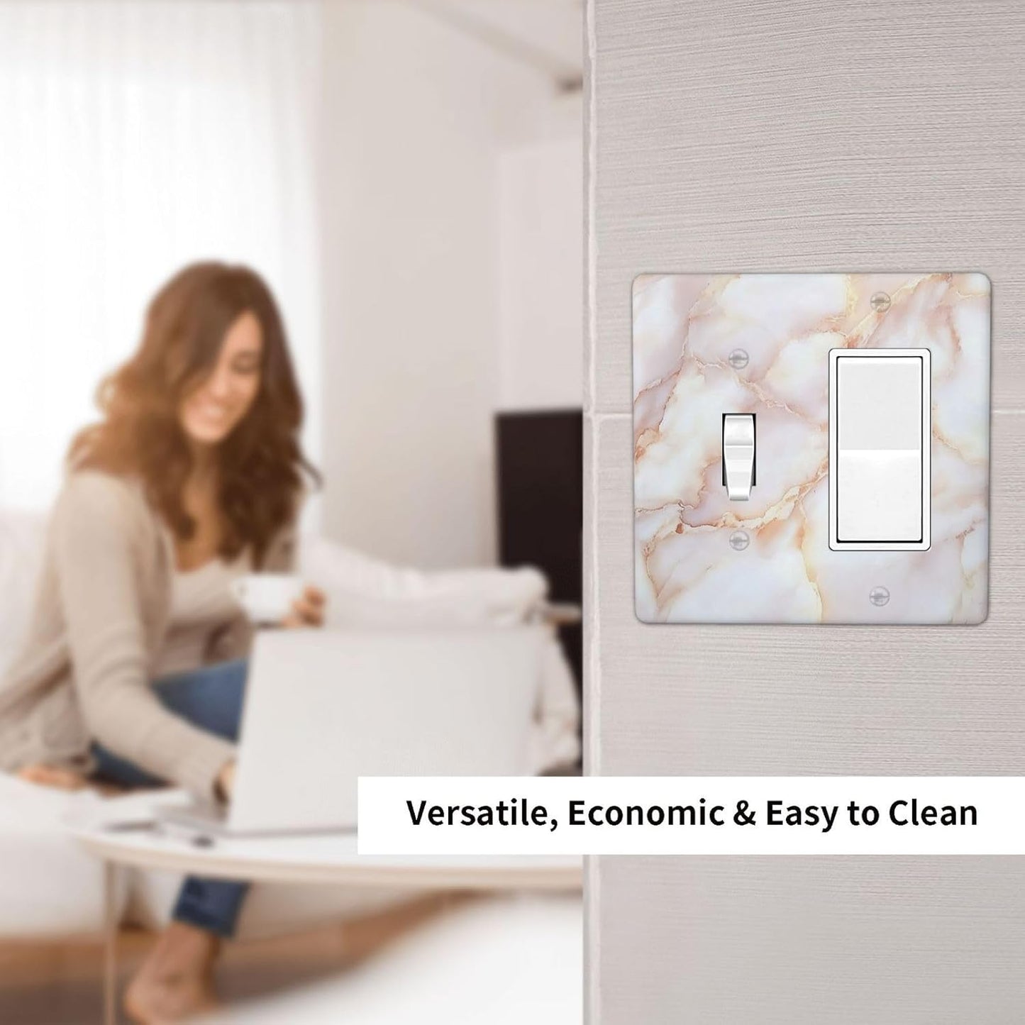 Outlet Covers Pink Jade Marble Granite 1 Toggle 1 Rocker Combination Decorative Wall Plate Electrical Switch Plates Light Switch Cover Plate For Bathroom Kitchen Decor