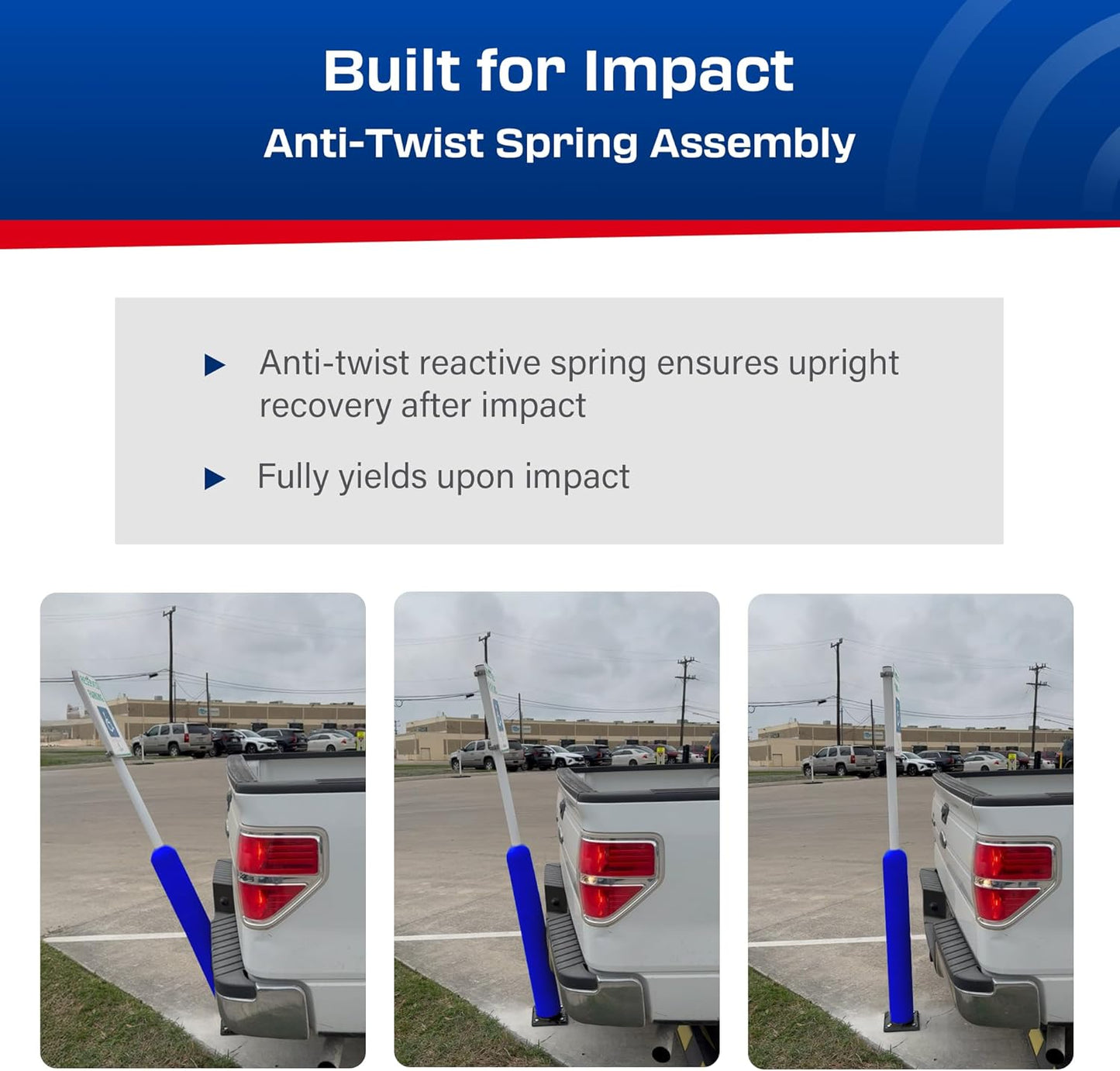 Impact Recovery - Sta-Rite Flexible Sign Post - Sign Holder for Handicap Parking Signs - Made in the USA - 78” with Blue Bollard