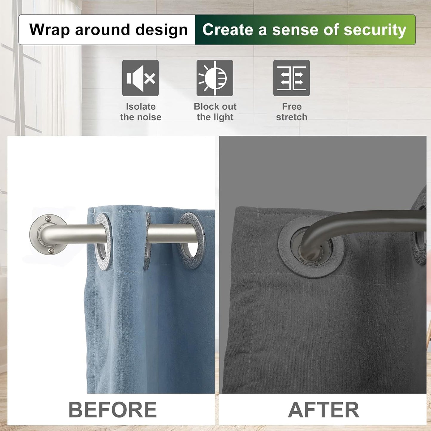 Nickel Wrap Around Curtain Rods 48 to 90 In:Blackout Heavy duty Adjustable Window Curtain Rod for Bedroom,Industrial Darkening Curved French Metal Single Drapery Rods Easy Install,Satin Nickel