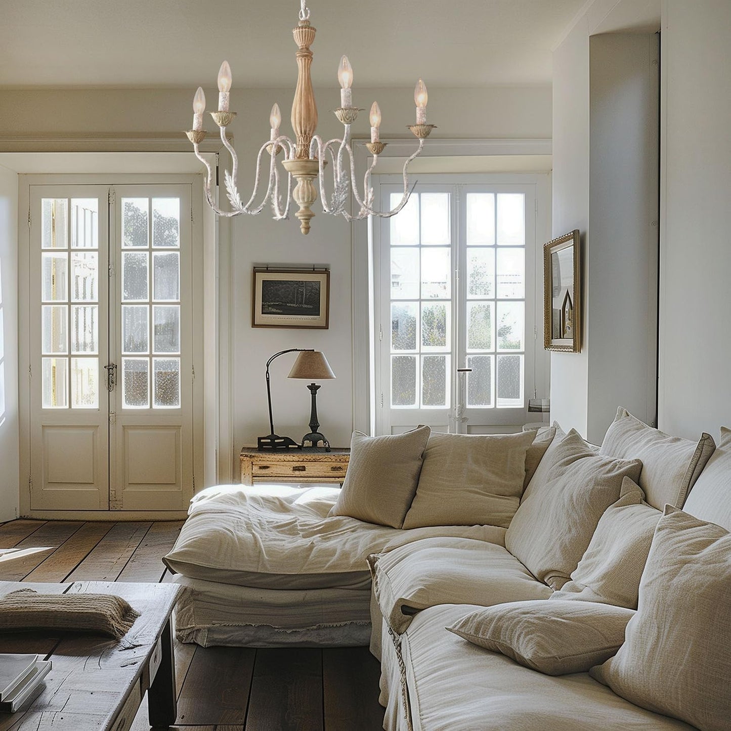 French Country Chandelier,6-Light Distressed Antique Brown Metal Farmhouse Chandelier for Dining Room Light Fixture Candle Pendant Light Fixtures Hanging for Kitchen Island Living Room Bedroom