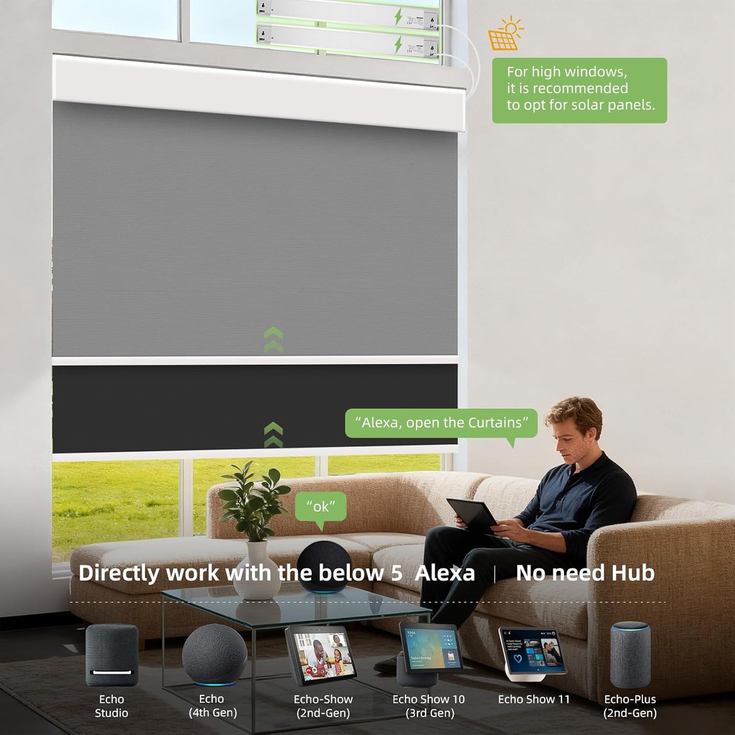 ZSTARR Motorized Day and Night Dual Smart Blind for Window with Valance Rechargeable Motor,Blackout Roller Shade Custom Size,with Valance Suitable for Home,Office (Full Blackout Black)
