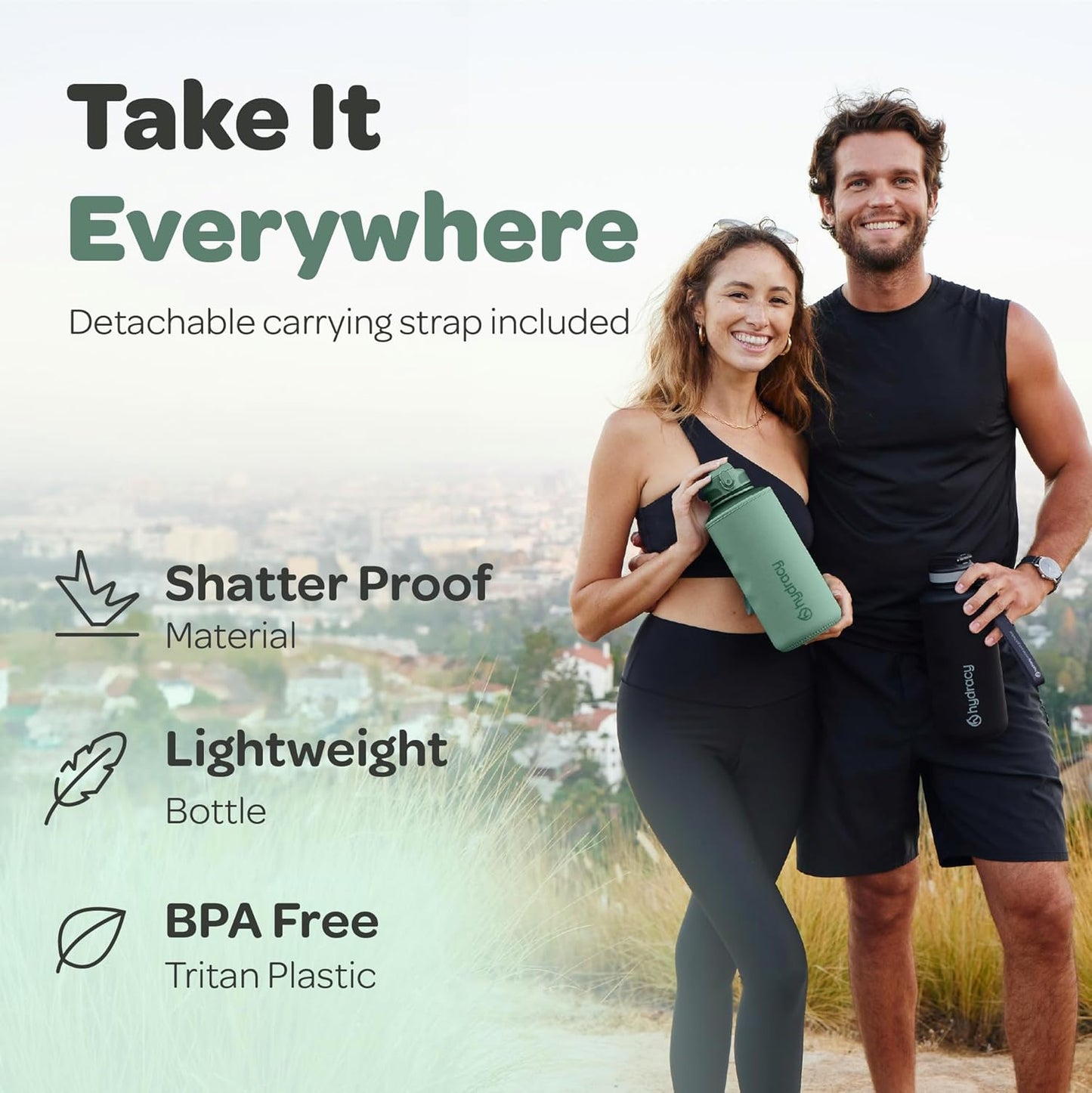 Hydracy Water Bottle with Time Marker -Large BPA Free Water Bottle & No Sweat Sleeve -Leak Proof Gym Bottle with Fruit Infuser Strainer & Times to Drink -Ideal for Fitness Sports & Outdoors