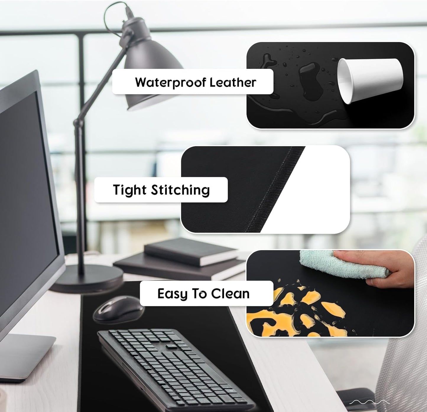 Konohan Heated Large Desk Mat PU Leather Warm Mouse Pad with 5 Heating Level & 4 Hour Auto Shut-Off Heating Keyboard Pad Warmer Gaming Mice Mat Only Supports 110v(Black Color,31.5" X 13")