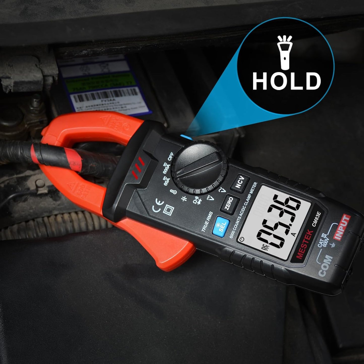 MESTEK Digital Clamp Meter Multimeter, TRMS 6000 Counts Auto-ranging Amp Voltage Tester, Measures AC/DC Current, Voltage, Temperature, Capacitance, Resistance, Continuity, Diode & NCV