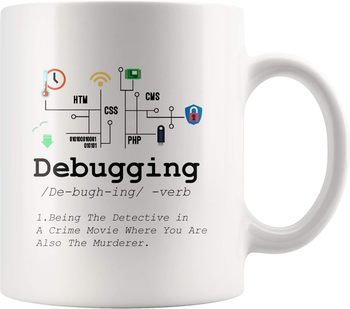Panvola Debugging Definition Mug Funny Gift Computer Programmer Programming Coding Code IT Tech Support Coffee Ceramic Cup 11 oz (White)