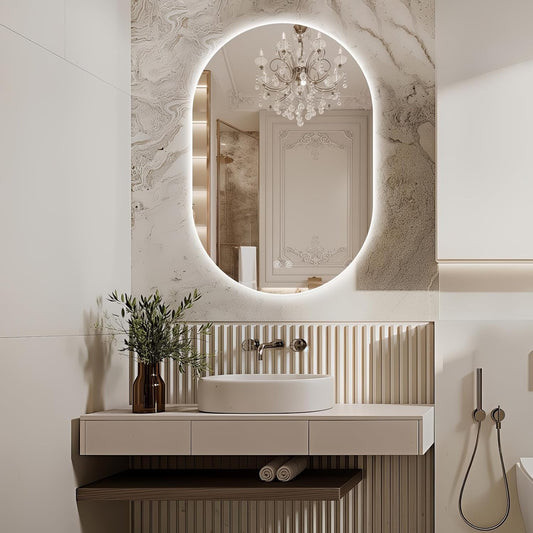 36" x 24" Oval LED Mirror for Bathroom, Backlit Vanity Mirror with Lights, Frameless Smart Wall Mirror, 3 Colors Stepless Dimmable, Anti-Fog, Shatterproof, Memory, CRI95+(Horizontal/Vertical)