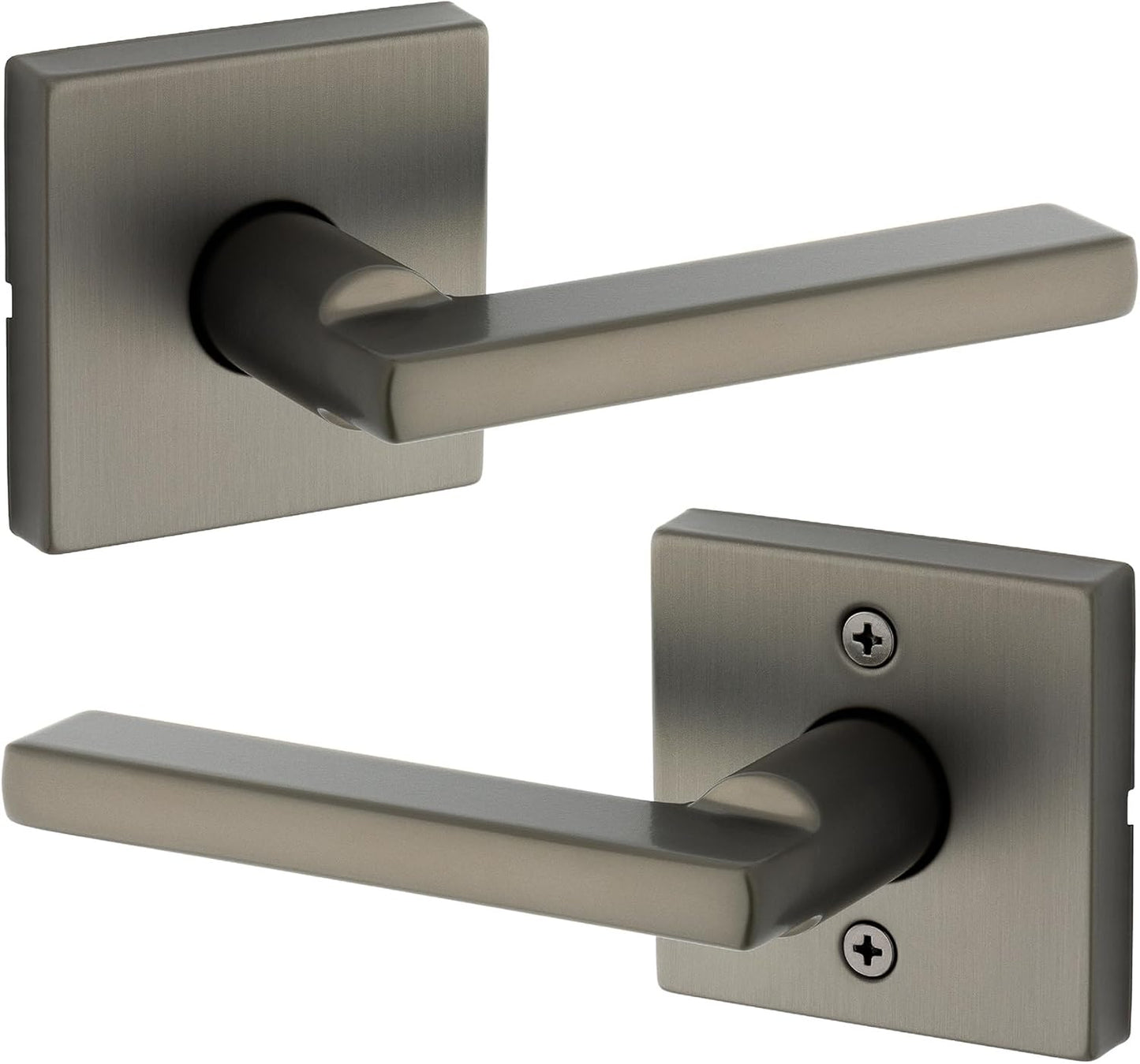 Kwikset Halifax Interior Square Passage Door Handle, Lever for Closet and Hallway Doors, Reversible Non-Locking Handle Lever, Gunmetal
