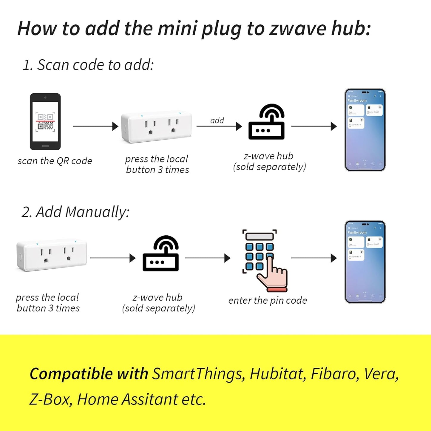 Minoston 800 Series Zwave Dual Outlet Plug, On/Off Z-Wave Repeater Switch with 2 Individual Control Sockets, Hub Required, Z Wave LR Smart Plugs Compatible with SmartThings, Hubitat, Fibaro (MP26Z)