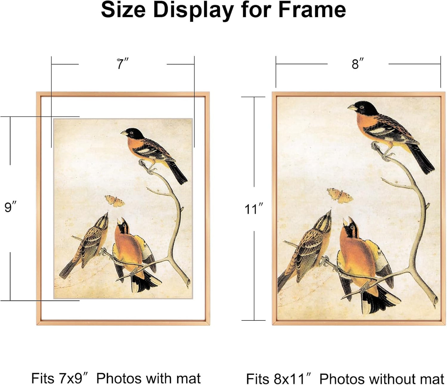 8x11 Picture Frame, Gold Aluminum Metal Photo Frames with HD Glass, Fits 7x9 with Mat or 8 x 11 without Mat, Display for Wall and Table