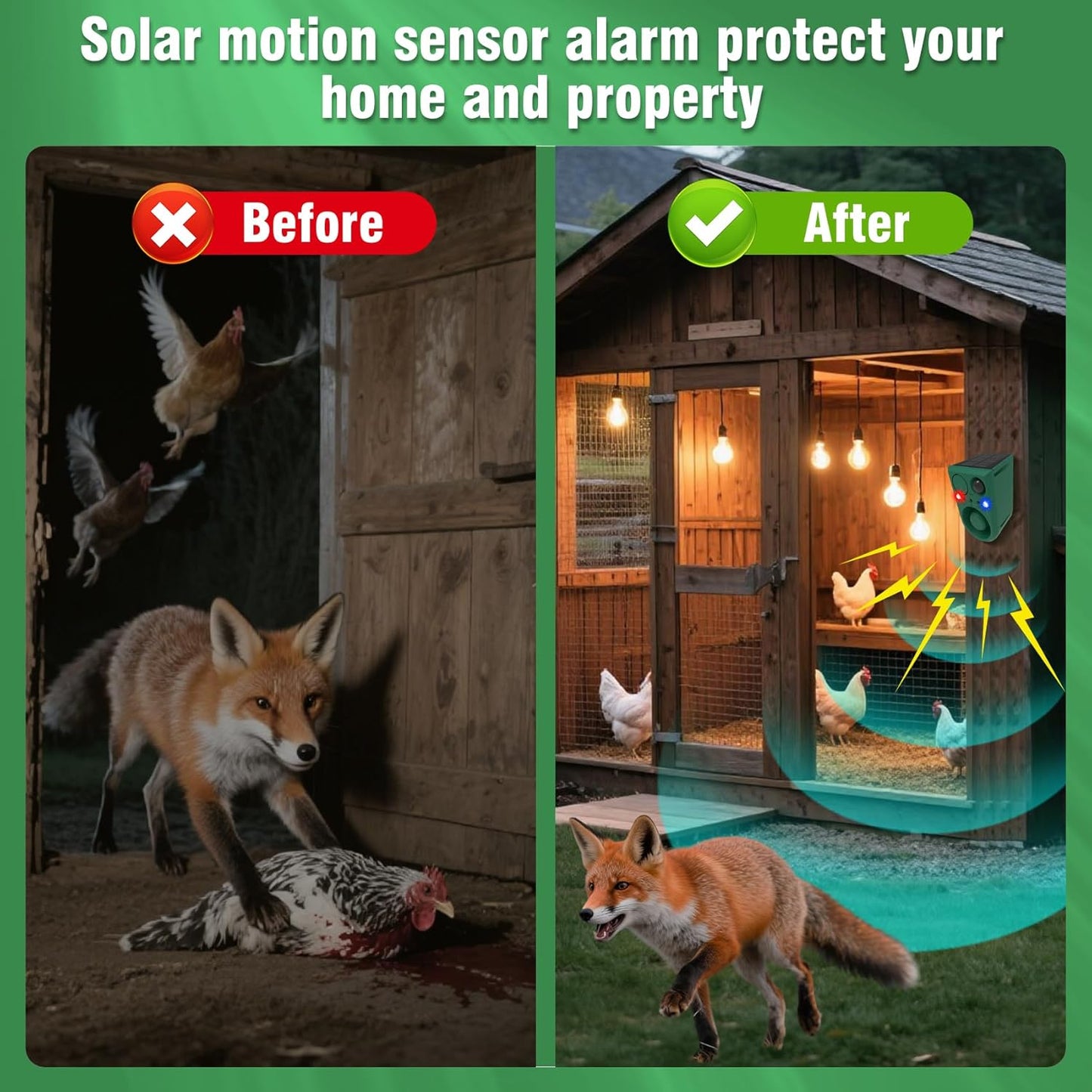 ChunHee Solar Outdoor Motion Sensor Alarm with Dog Barking Alarm Sound, Support Recording and Adjustable Volume, 129db Loud Noise Maker 4 Work Modes Strobe Light for Home, Villa, Farm, Barn (1pack)