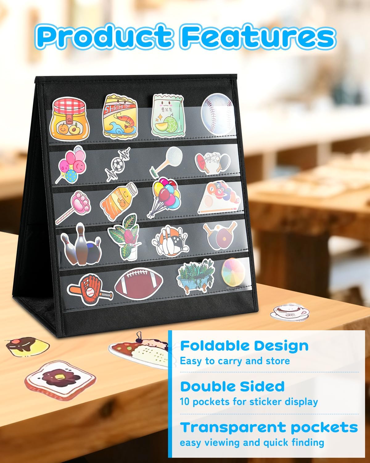 UCEC Portable Sticker Display Stand Foldable, Non-Woven Fabric Sticker Holder Display Double Sided, Sticker Organizer for Vendor Events, Craft Shows & Small Business Displays (5 Layers 13×12.2in)