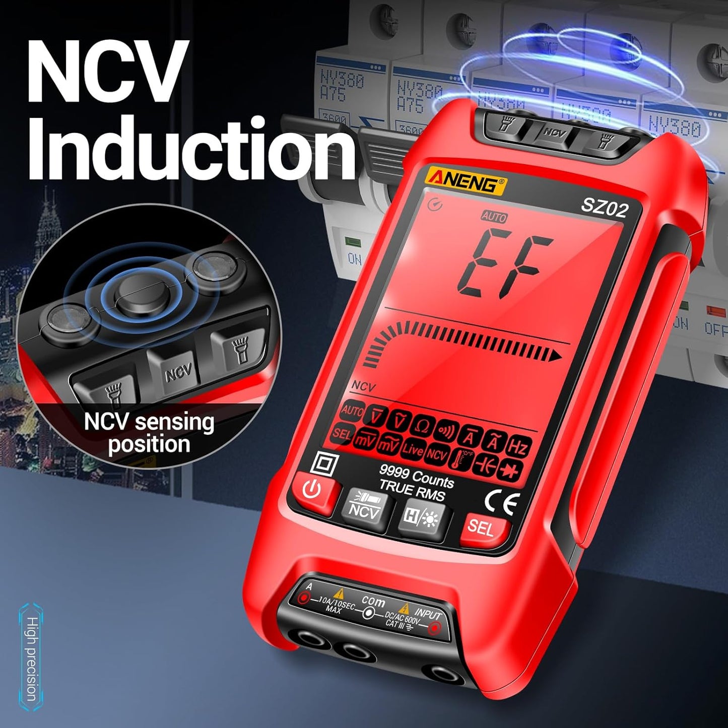 ANENG SZ02 Multimeter,Digital Voltage Tester Meter,TRMS 9999 Counts Voltmeter Measures ac/dc Current,Voltage,NCV,Resistance,Continuity,Capacitance,Diodes,Auto-Ranging Ohm,Amp Electrical Tools
