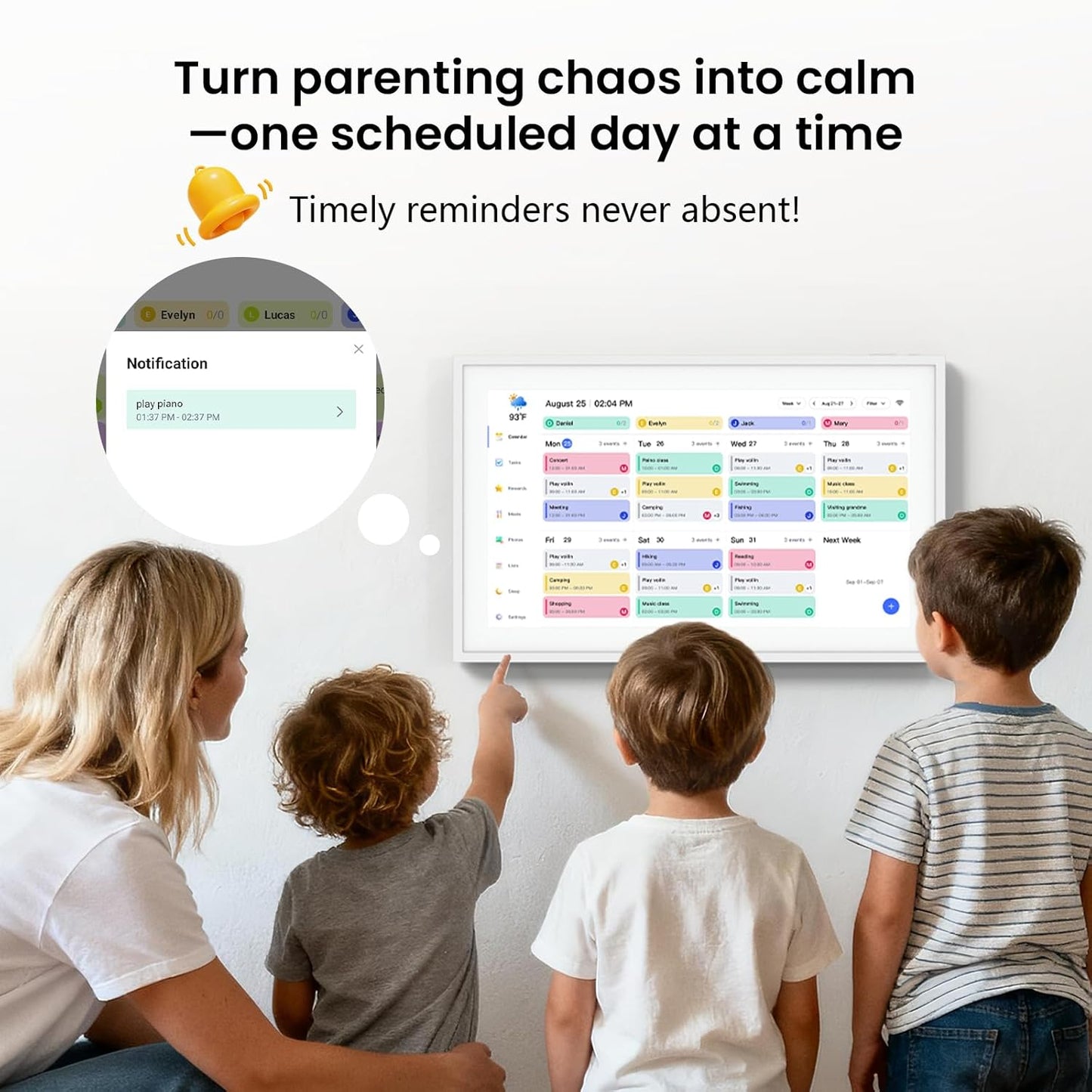 Digital Calendar Schedual Planning Calendar, Chore Chart Task & Rewards for Parent-child 1920 x 1080P Full HD Interactive Touchscreen Smart Family Planner, Wall & Desk Mountable (White, 15.6inch)