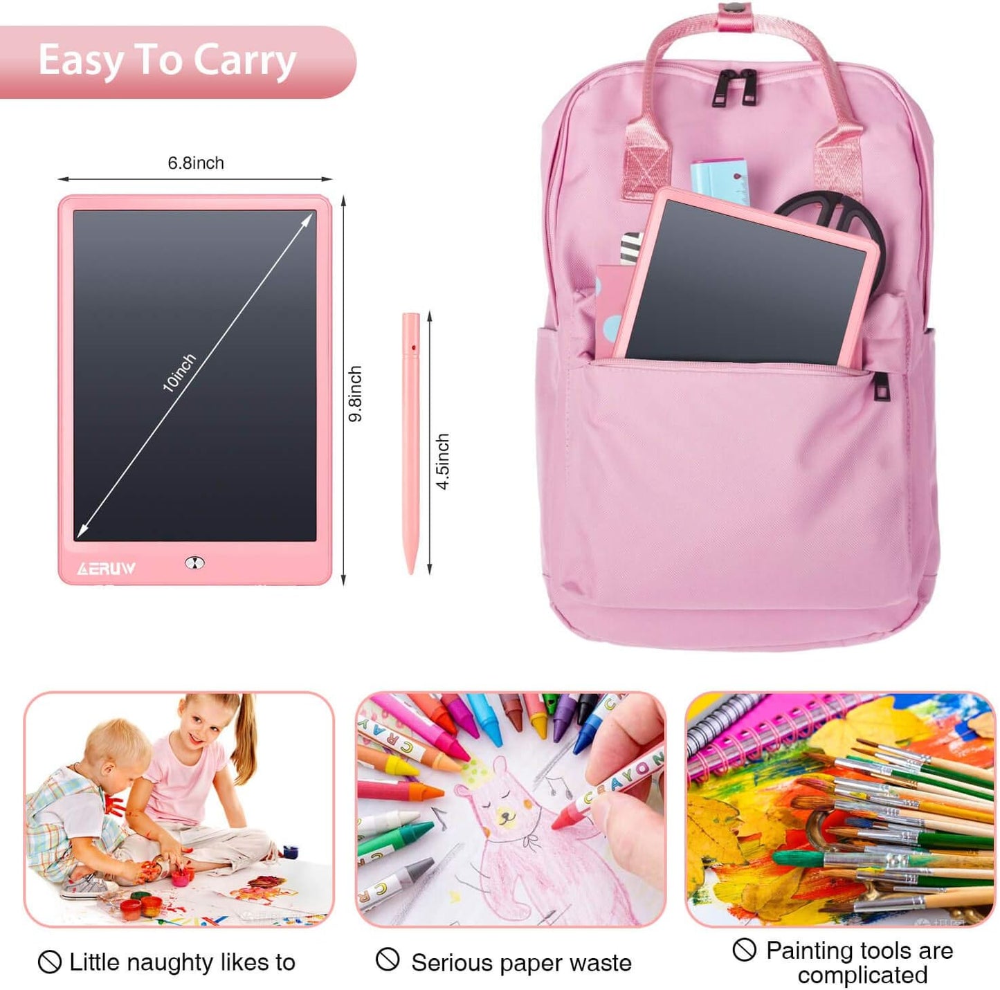 LCD Writing Tablet for Kids, 10 Inch Colorful Electronic Doodle Board, Educational Learning Kids Drawing Tablet Toys, Christmas Birthday Gift for 3 4 5 6 7 8 9 Year Old Girls Boy