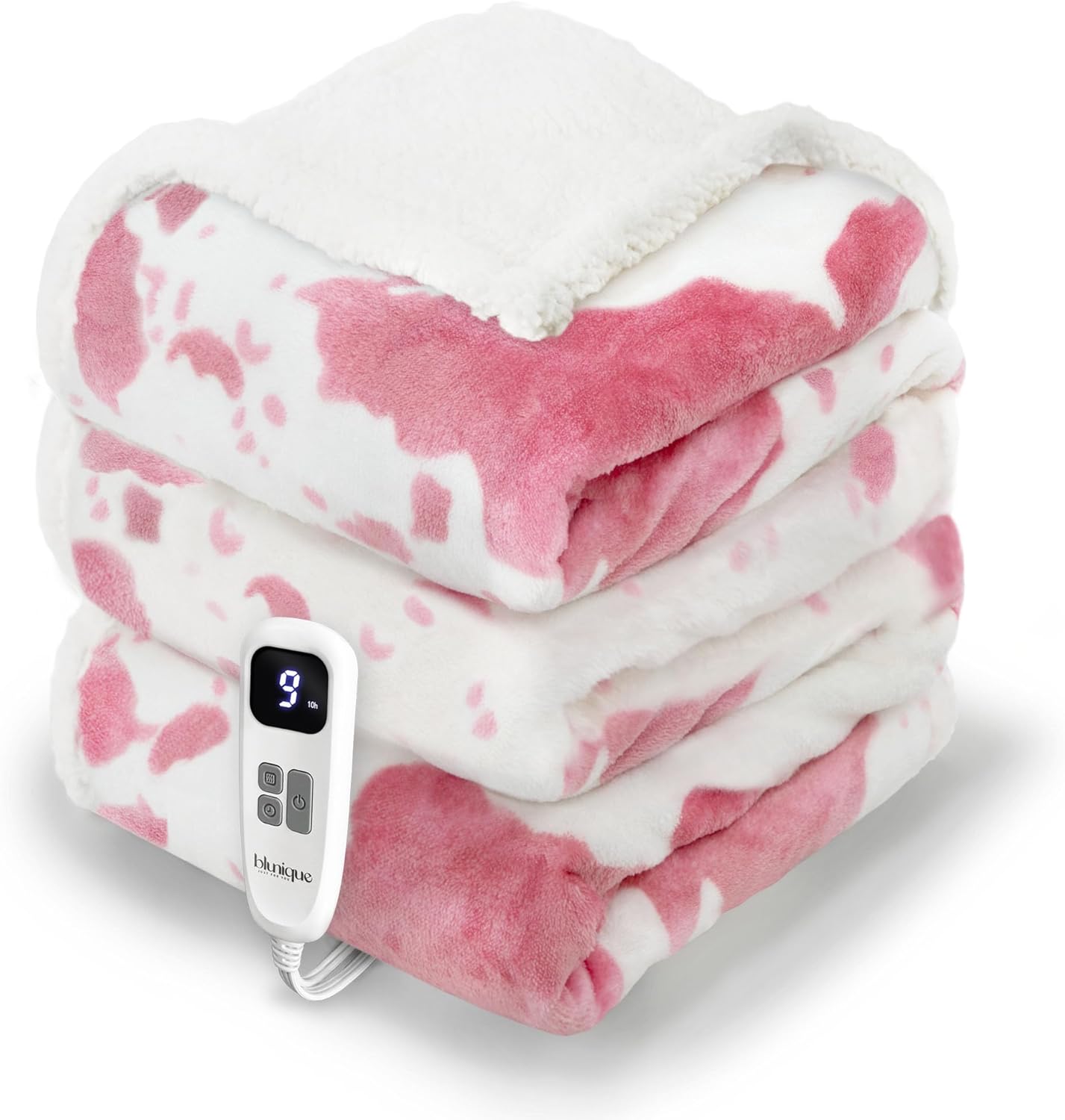 Cow Print Heated Blanket Full-Heating Electric Blanket Full with 10 Heat Levels & 10 Hours Auto-Off, Cozy Soft Fleece Sherpa, Washable, 72 x 84 Inches Cow Print Pink