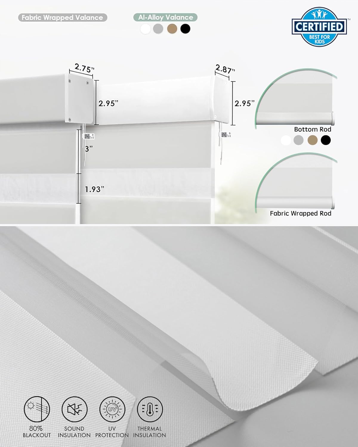 Yoolax Motorized Matter Zebra Blinds Compatible with Alexa, Google Home, Apple HomeKit, Light Filtering Dual Layer Sheer Blinds, Privacy Light Control Horizontal Window Blind (80% White)