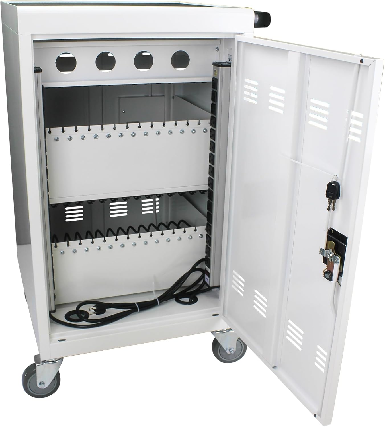 Laptop Charging Cart, 30 Laptop Storage Cart, Electronic Combination Lock,Mobile Charging Cabinet for iPads up to 16.3", Chromebook Devices, Cord Management.School,Business.White