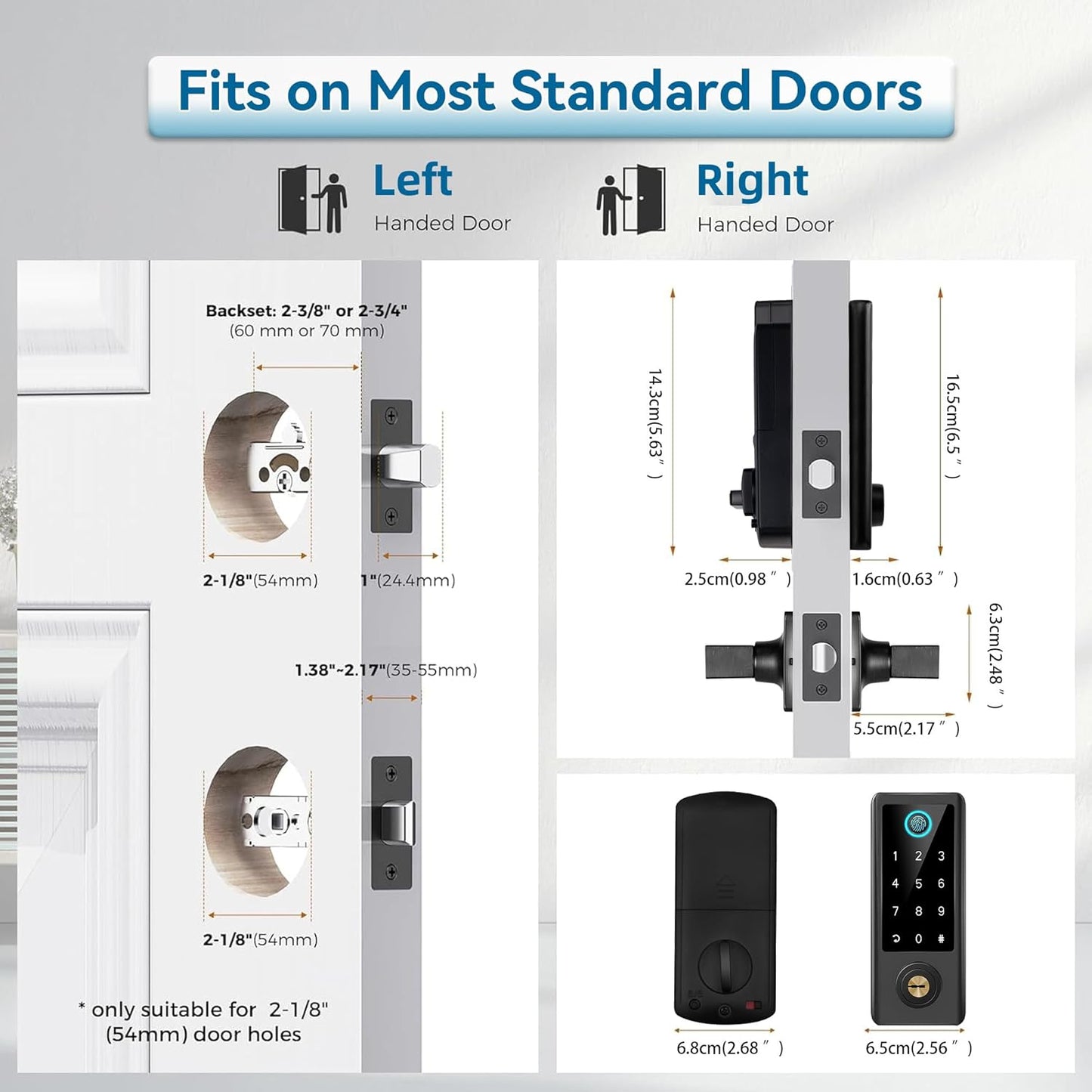 BEBASIA Smart Fingerprint Door Lock with Handle Set, Full App Control, Electronic Digital Touchscreen Keypad, Deadbolt Smart Locks for Front Door, Auto Lock, Black