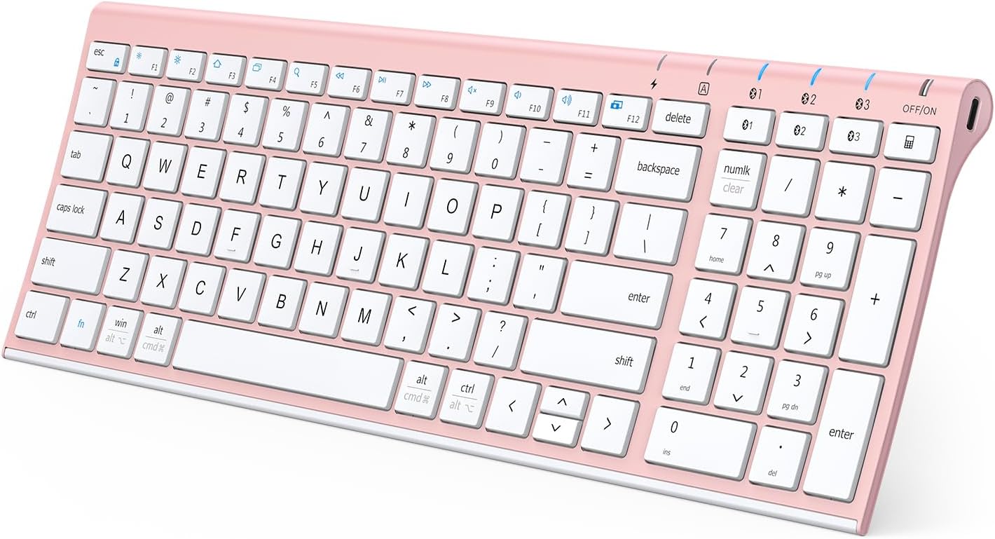 iClever BK10 Bluetooth Keyboard, Wireless Rechargeable Ultra-Slim Keyboard with Long Battery Life, Compatible with iOS, Android, Windows, Mac for iPad, Tablet, Laptop, PC, Phone