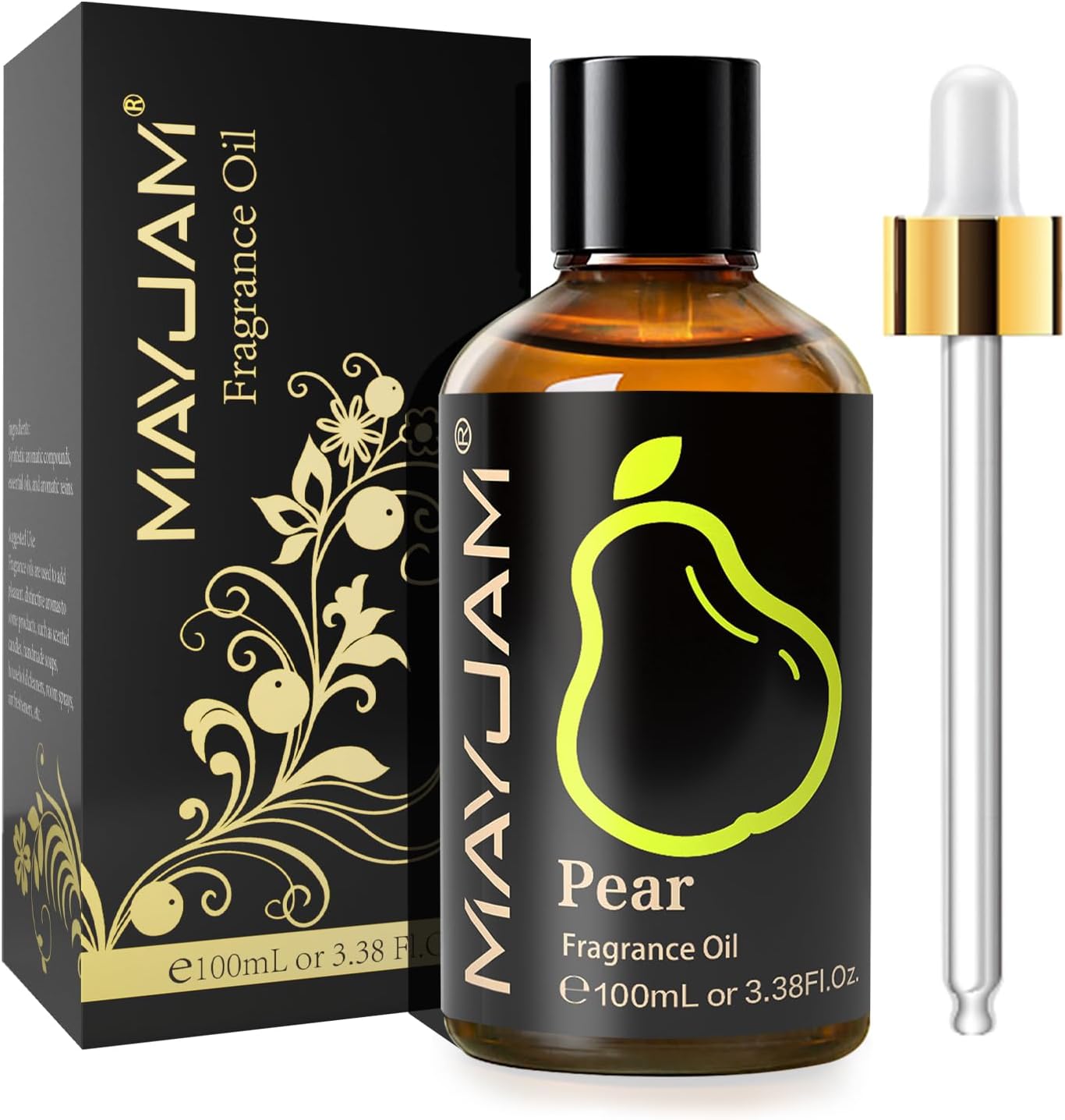MAYJAM 100ML/3.38FL.OZ Pear Fragrance Oils with Glass Dropper, Essential Oils for Diffusers for Home, Long Lasting Scented Oils for Diffusers Soap Candle Making