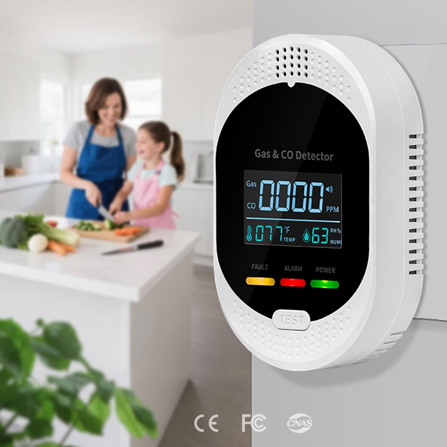 3PCS 4-in-1 Carbon Monoxide & Natural Gas Detectors with Temperature/Humidity LCD Display, Plug in Co Leak Detector Propane Monitor for Home Travel RV Essentials, Sound Alarm Over 85dB