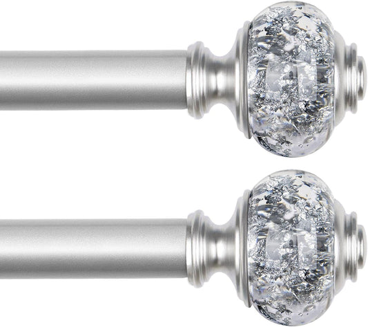2 Pack Curtain Rods, 1 Inch Telescoping Drapery Rod 28 to 48 inch (2.3 to 4ft), USFOOK Curtain Rods for Windows 16 to 44 Inches, Silver Translucent Finials