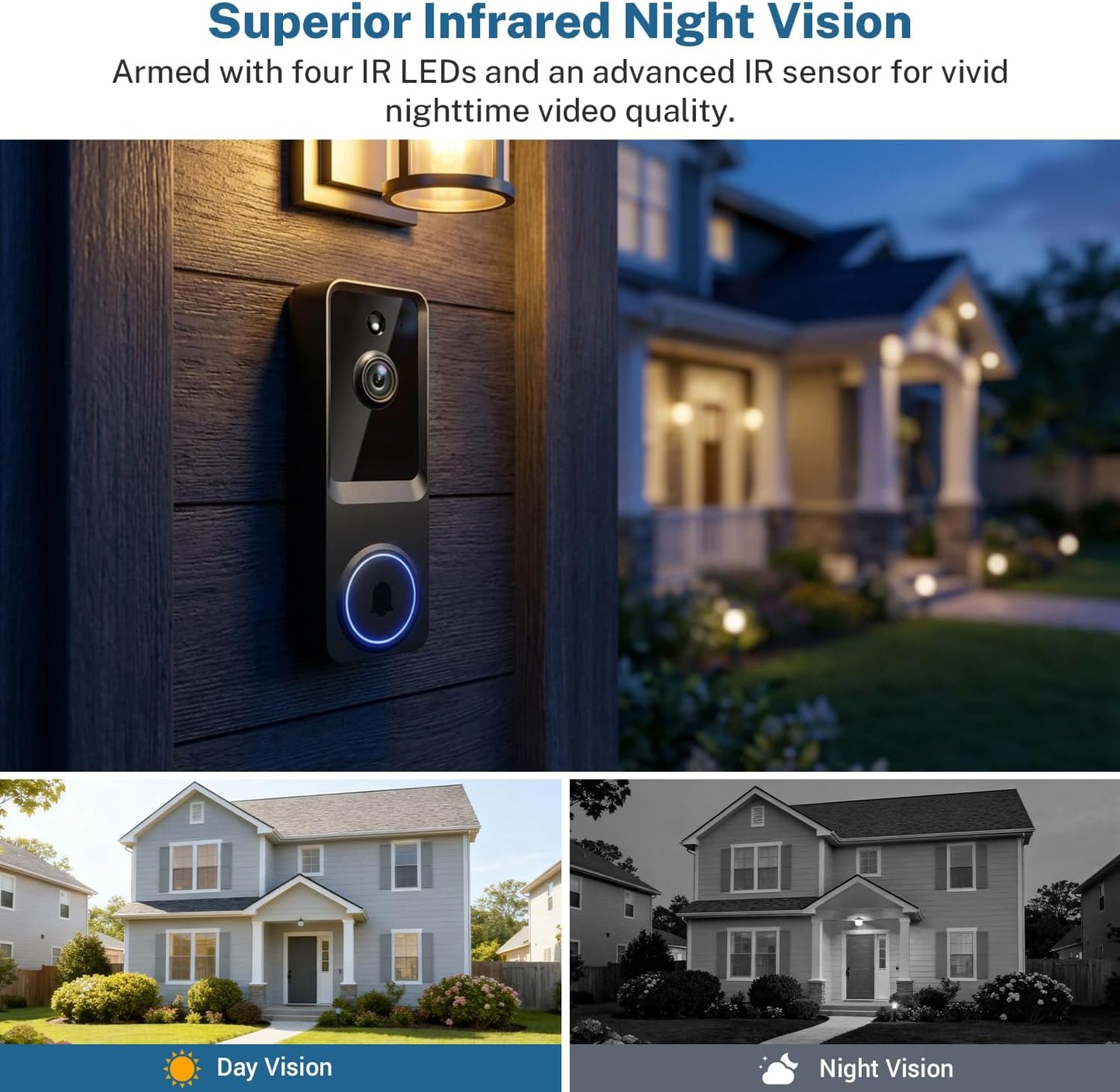 1080p Wireless Video Doorbell Camera for Home Security, with Cloud Storage, Real-Time Alerts, Night Vision, Indoor and Outdoor Monitoring, Battery Powered