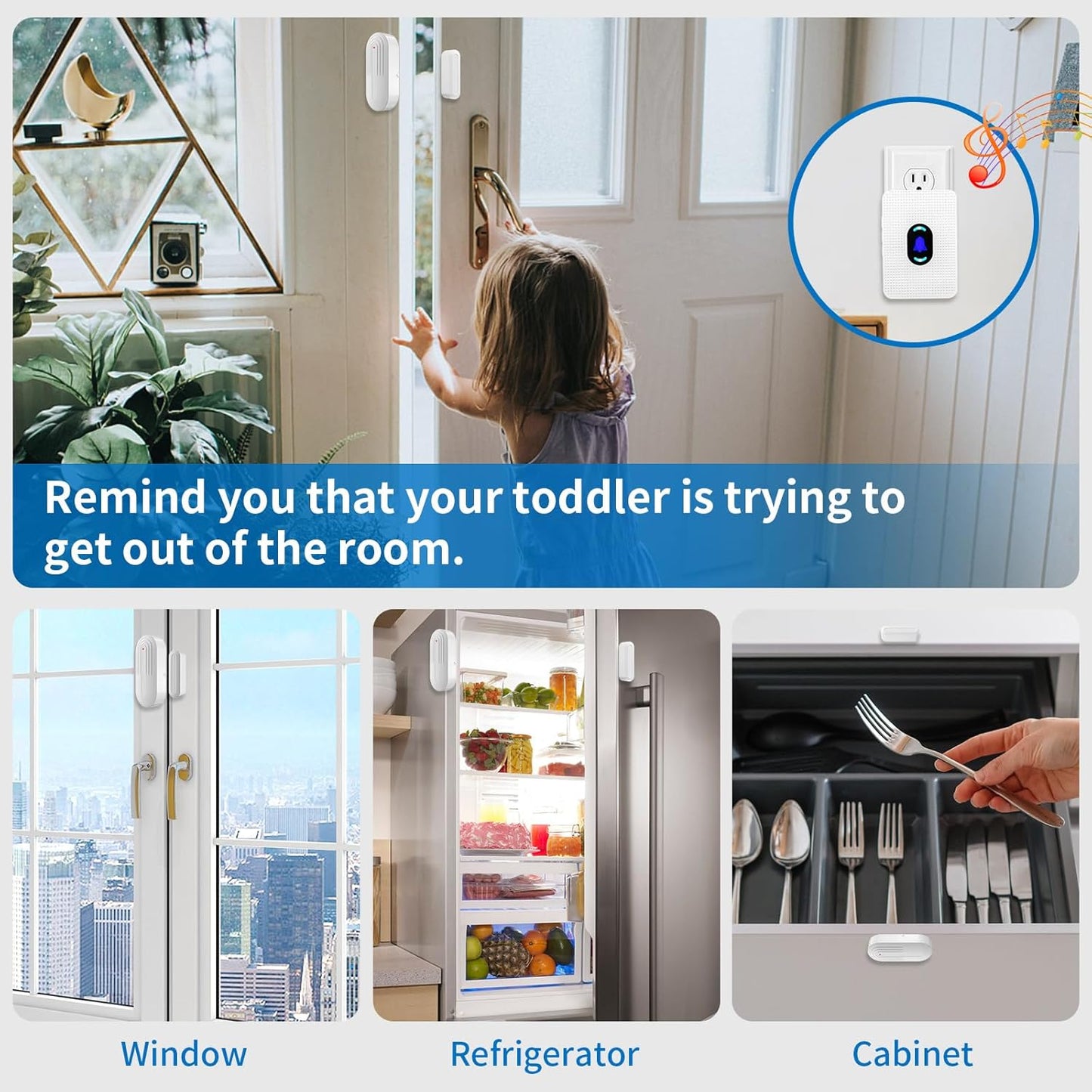 Daytech Wireless Door Chime Alarm System - 800ft Long Range, 20 Melodies, 5 Volume Levels, 3 Sensors + 1 Receiver for Business, Home & Office Entry Alerts