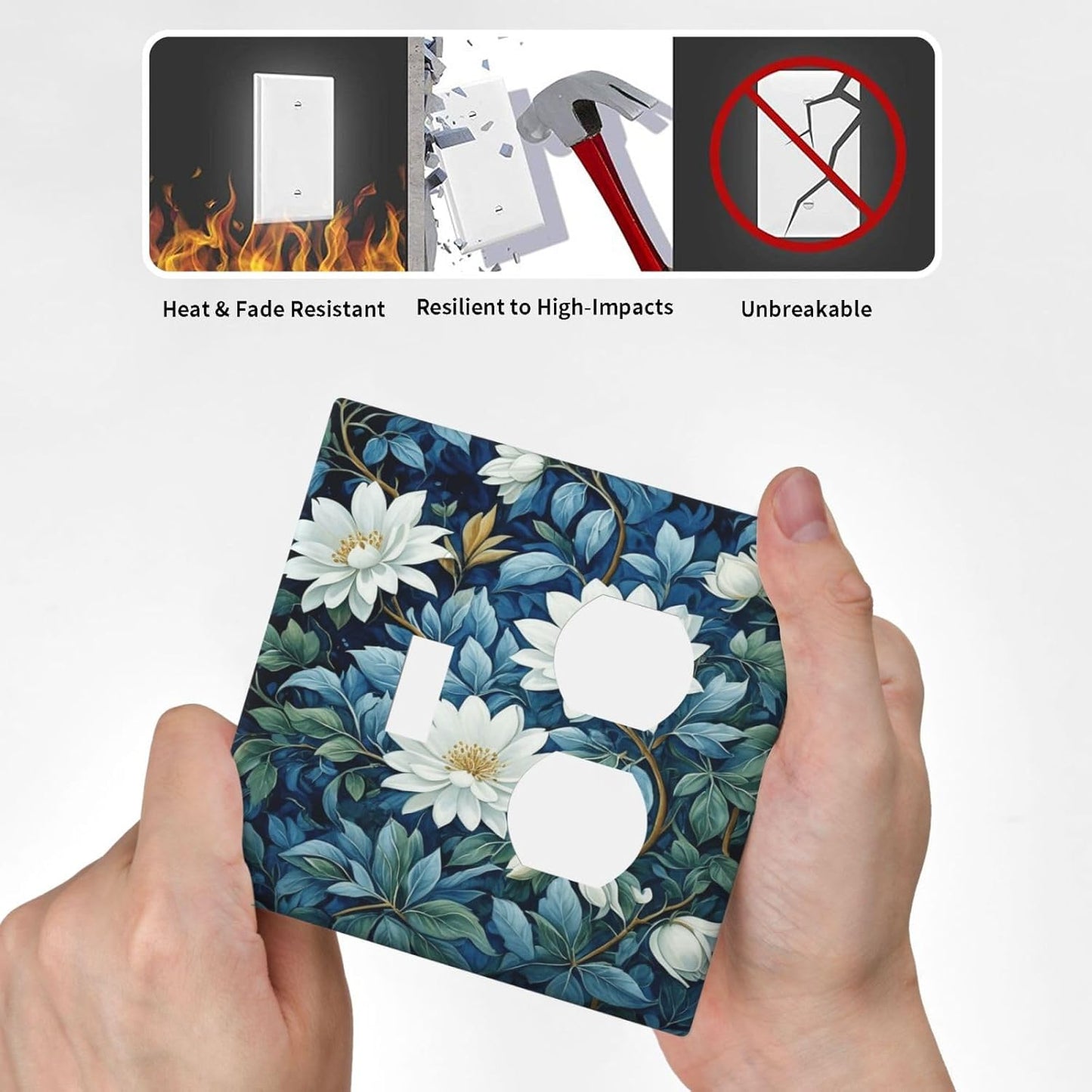 Decorative Outlet Covers Rustic White Floral Flowers Green Blue Leaves 2 Gang Wall Plate Single Toggle Duplex Light Switch Cover Switch Plate Covers Faceplate for Bedroom Home Decor