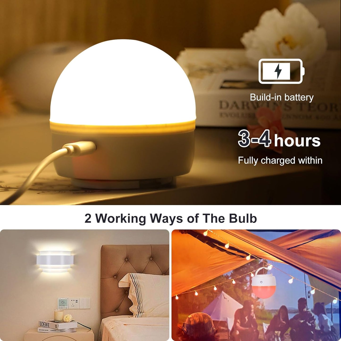 Lightess Battery Operated Wall Sconces with Remote Control, Dimmable Sconce Wall Light, Indoor Cordless Wall Lamp with Rechargable Bulb for Living Room Bedroom, White