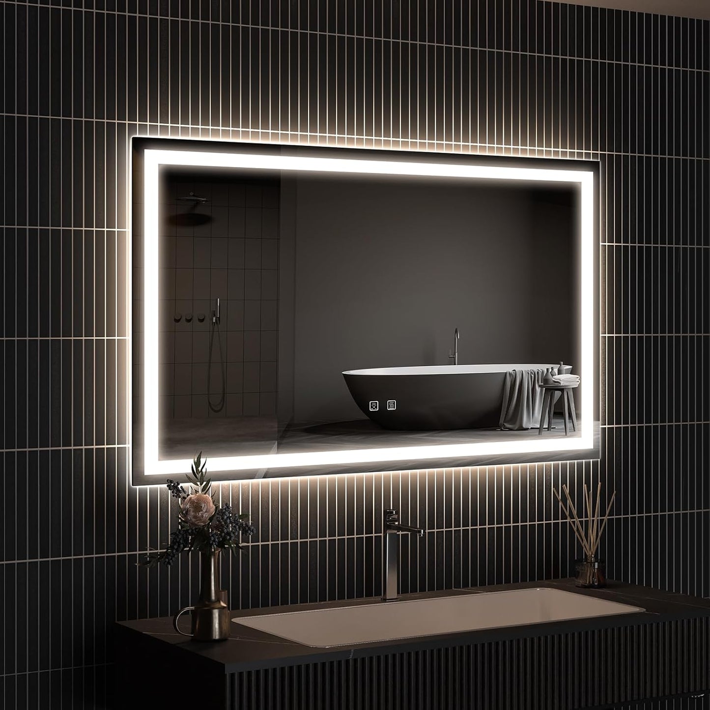 APRILSOUL 36x30 Inch LED Bathroom Mirror with Front and Backlit, Makeup Mirror with 3 Color Lights, Memory Function, Anti-Fog and Dimmable Light (Horizontal/Vertical)