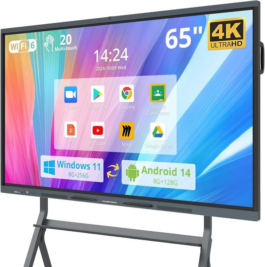 65″ Smart Board, 4K UHD Interactive Whiteboard Built in Dual System and 13MP Camera, All in One Digital Whiteboard for Home, Classroom and Business (Wall Mount Included)