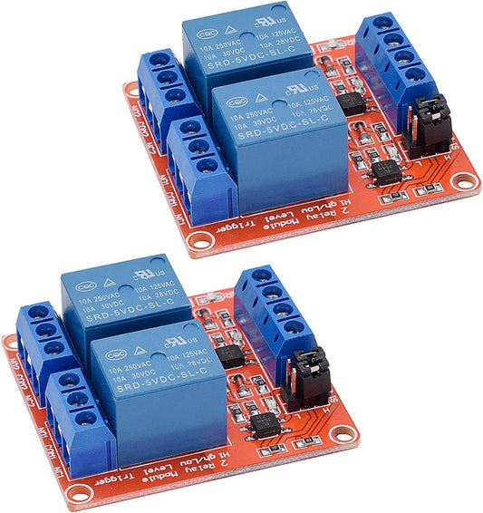 [2-Pack] DC 5V Relay Module 2-Channel Relay Switch with Optocoupler Isolation High/Low Level Trigger