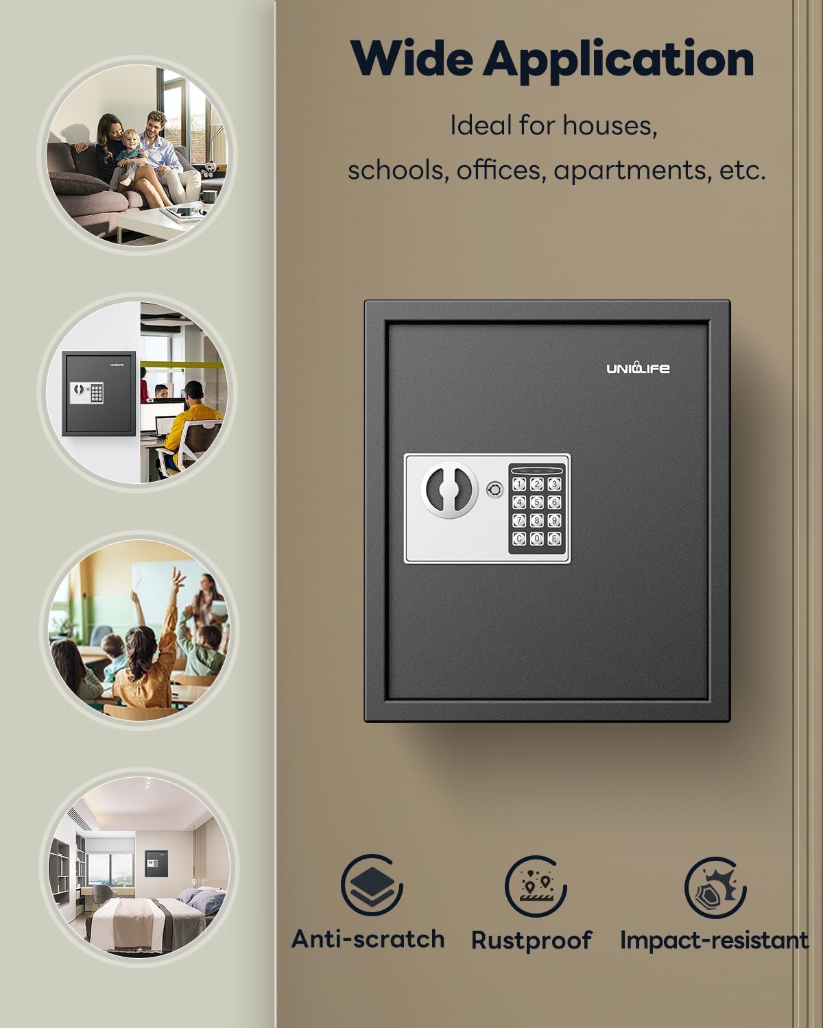 Uniclife 70 Position Key Cabinet with Combination & Key Lock Wall Mounted Security Keys Safe Key Organizer Black Digital with Keypad Adjustable Racks Key Tags & Permanent Pen (Batteries Not Included)